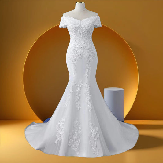 beautiful off shoulder mermaid bridal dress