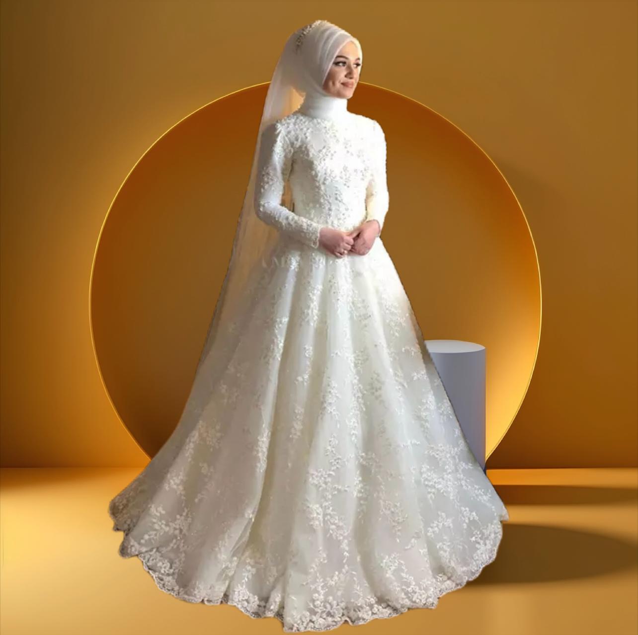 Beautiful full covered muslim bridal gown