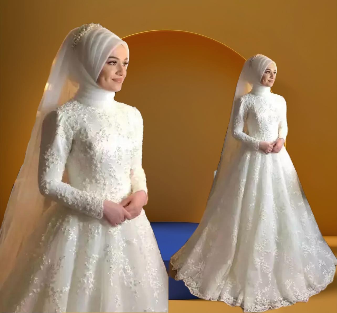 Beautiful full covered muslim bridal gown