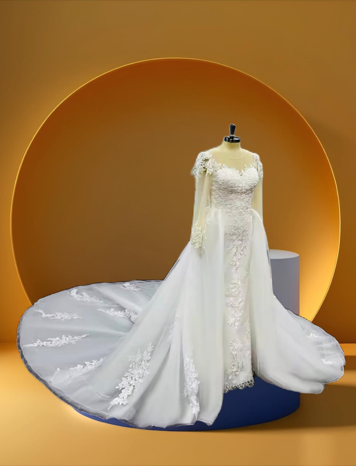 Elegant detachable long sleeve bridal dress