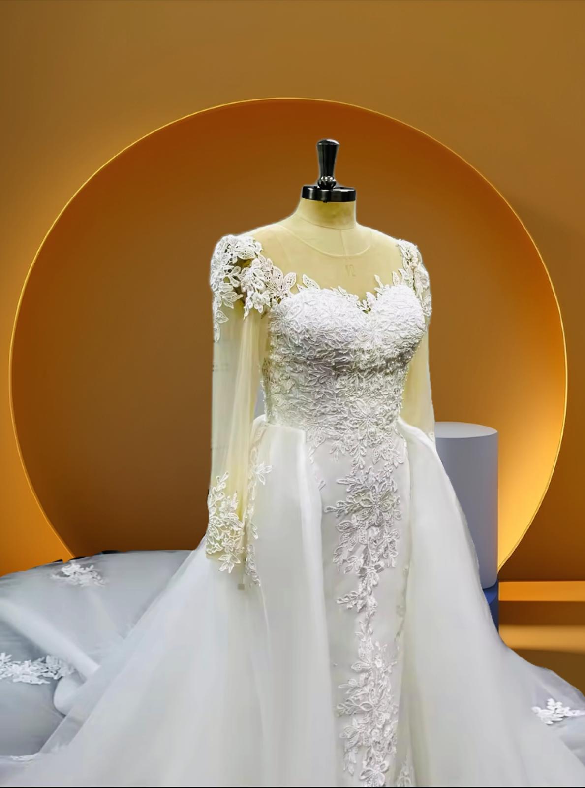Elegant detachable long sleeve bridal dress