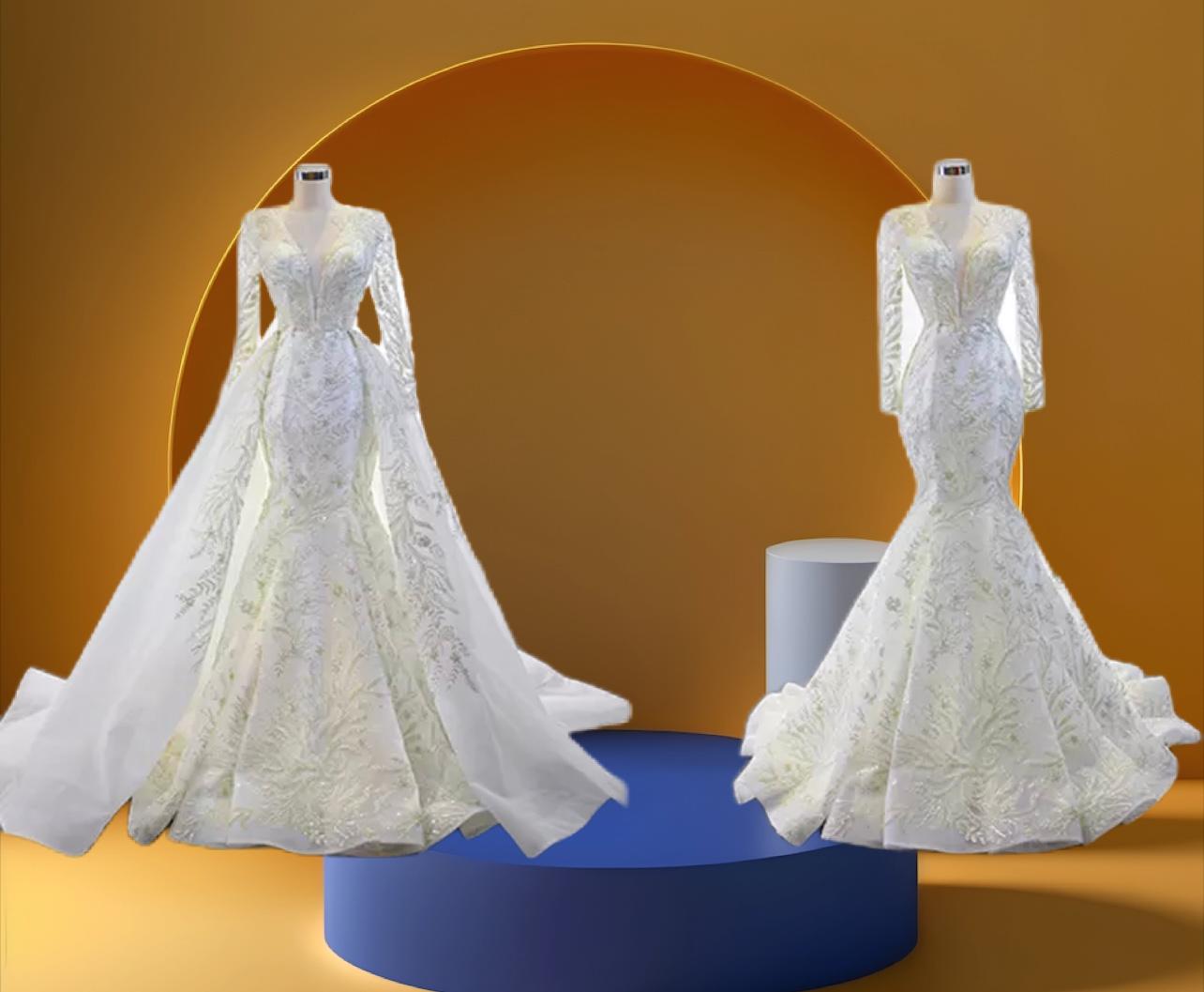 Elegant detachable long sleeve mermaid bridal dress