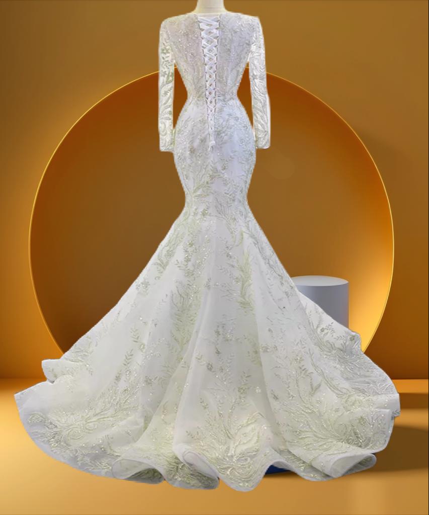 Elegant detachable long sleeve mermaid bridal dress