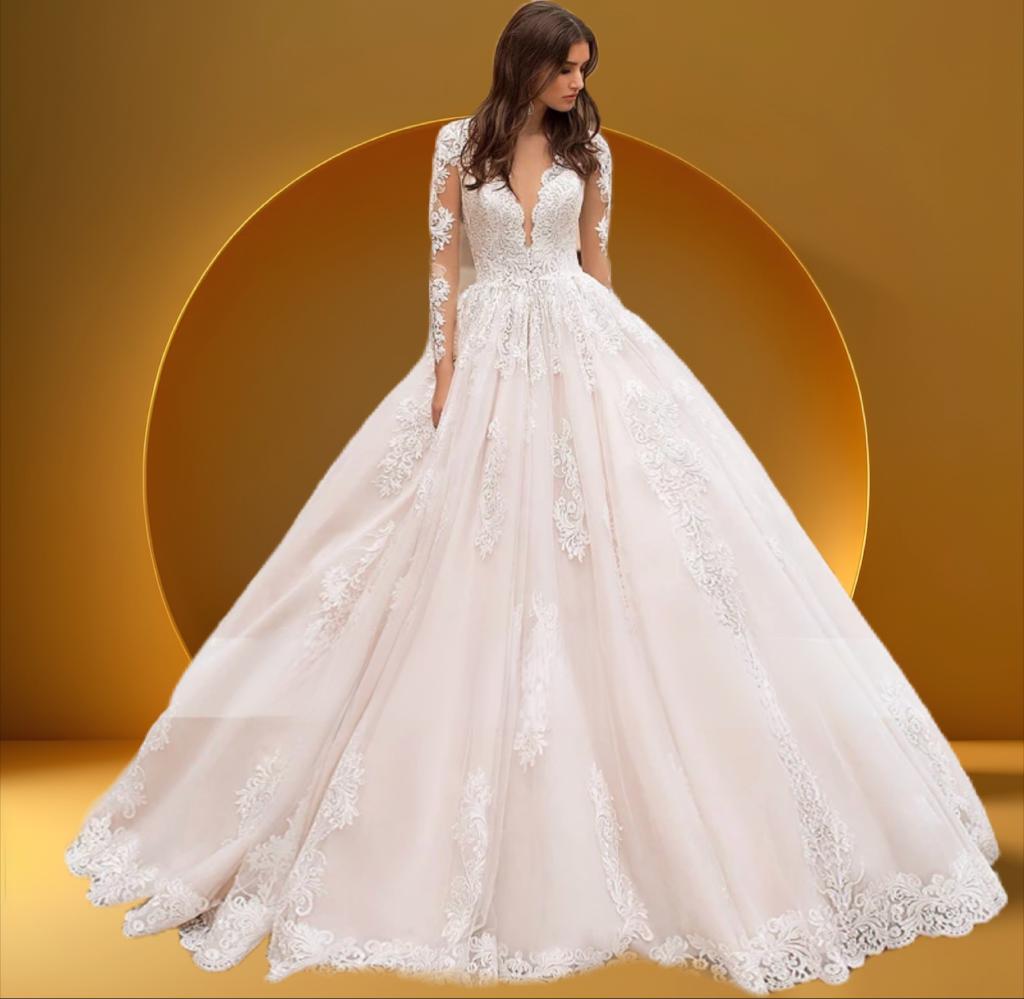 Elegant long sleeve bridal gown