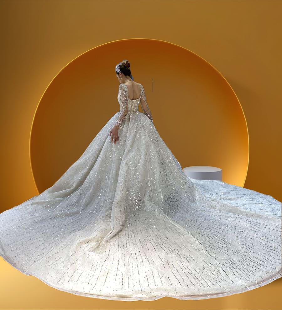 Elegant long sleeve bridal gown