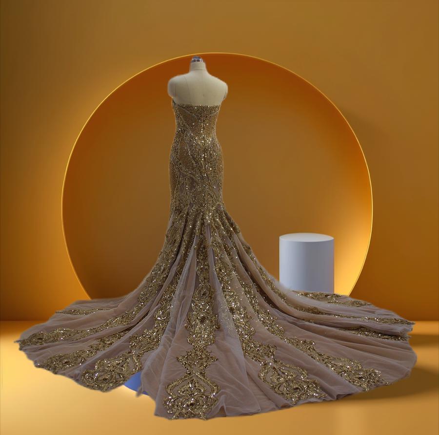 Elegant sleeveless pearls bridal gown
