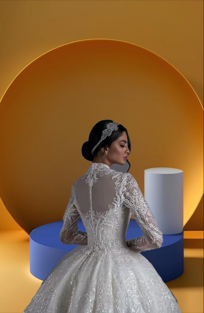 Elegant high neck bridal gown