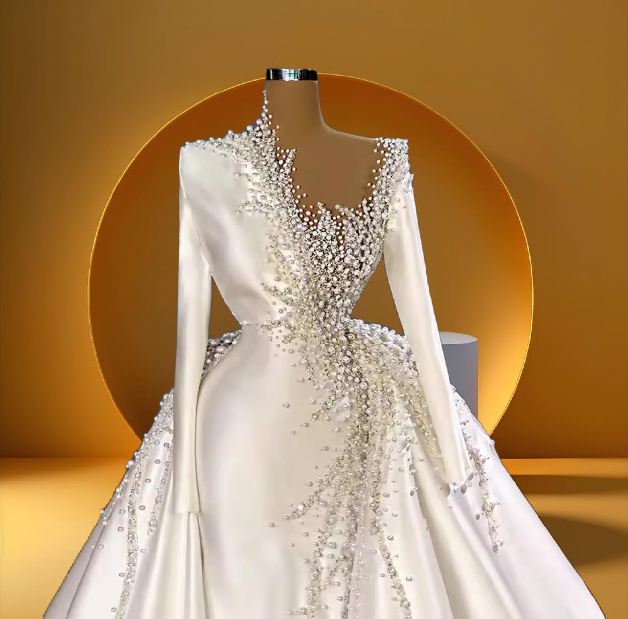 Elegant long sleeve mermaid bridal dress