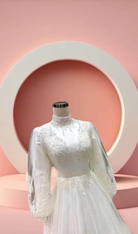 Elegant high neck bridal gown