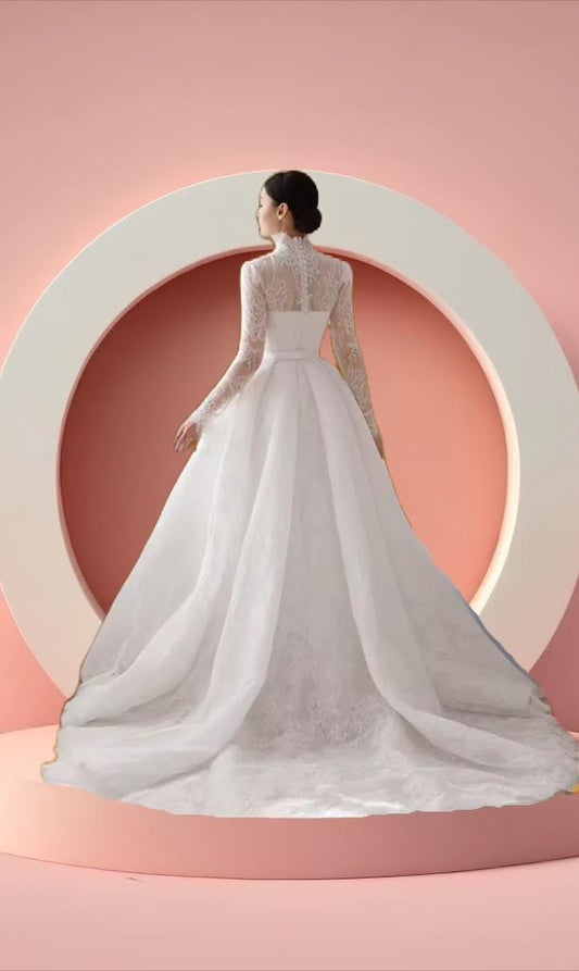 Elegant high neck muslim bridal gown