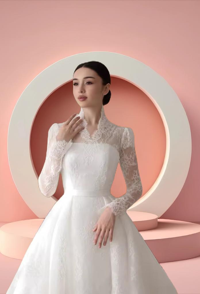 Elegant high neck muslim bridal gown