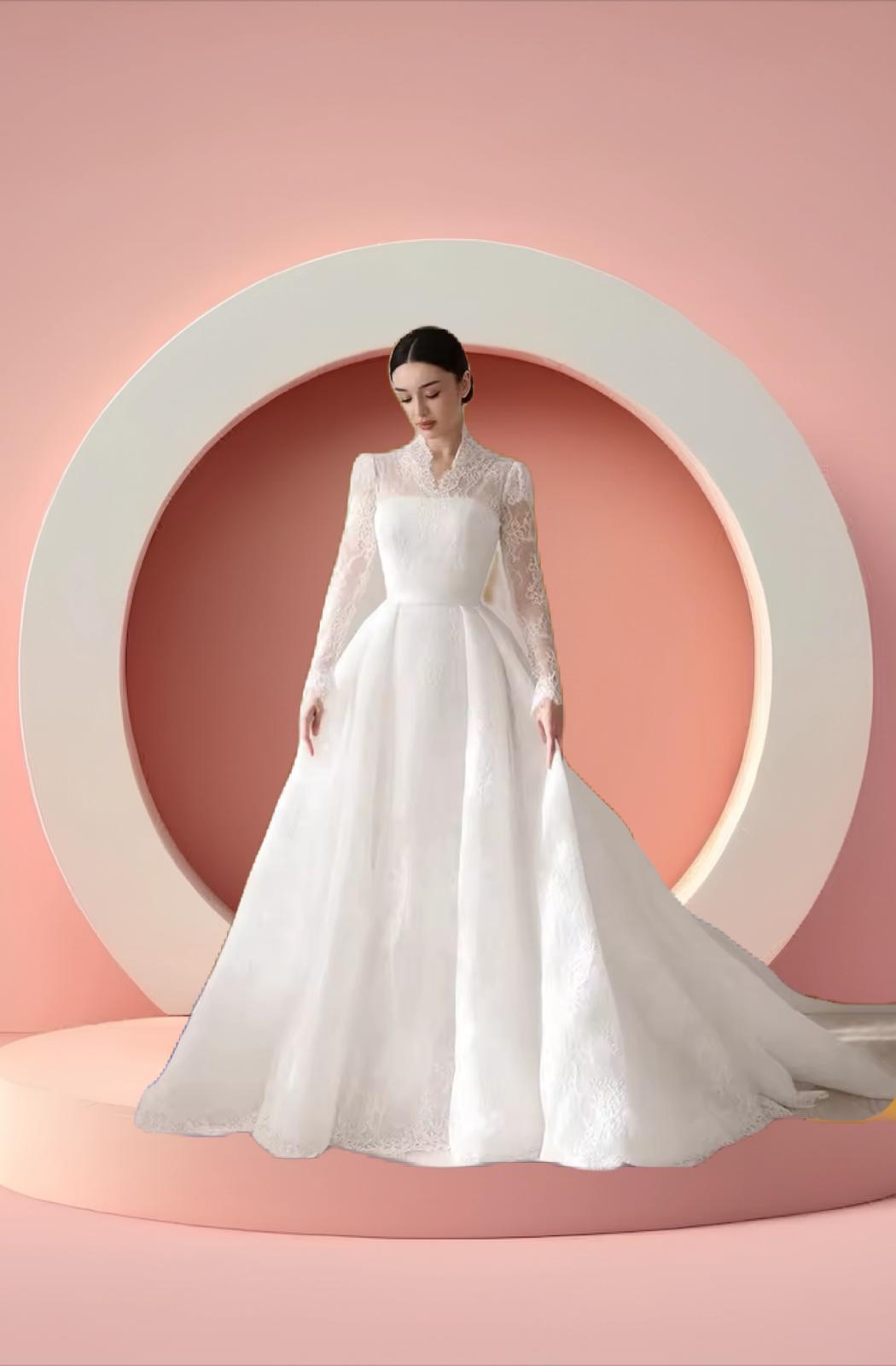 Elegant high neck muslim bridal gown