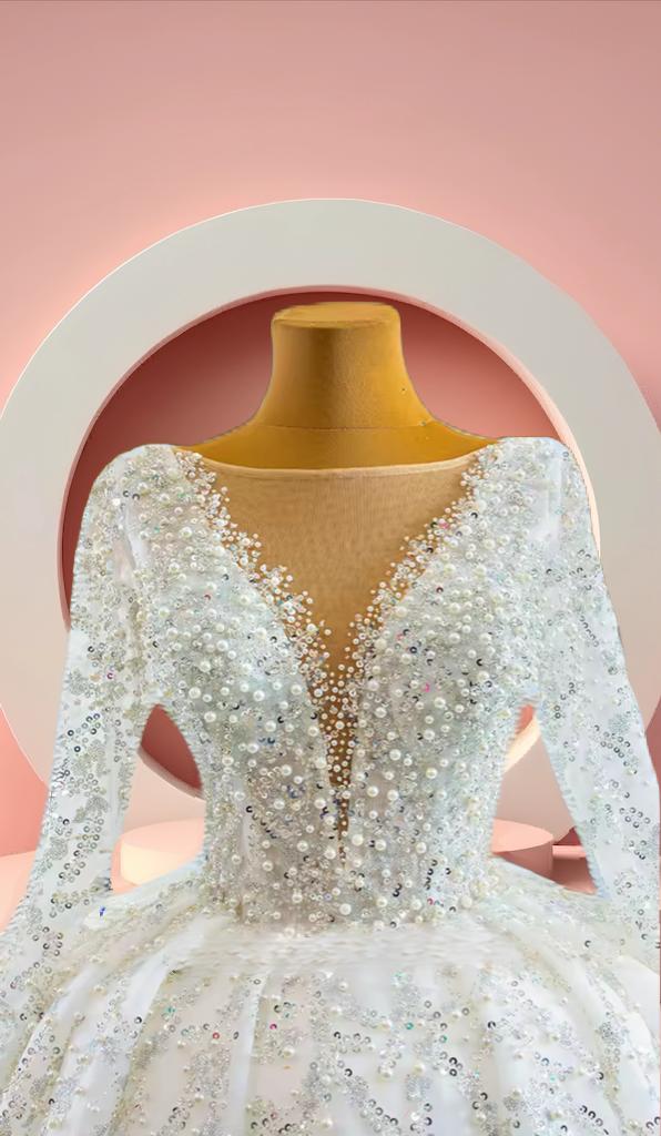 Beautiful long sleeve beaded bridal gown