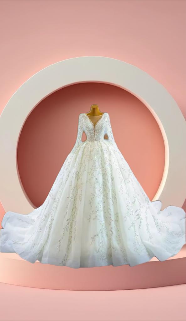 Beautiful long sleeve beaded bridal gown