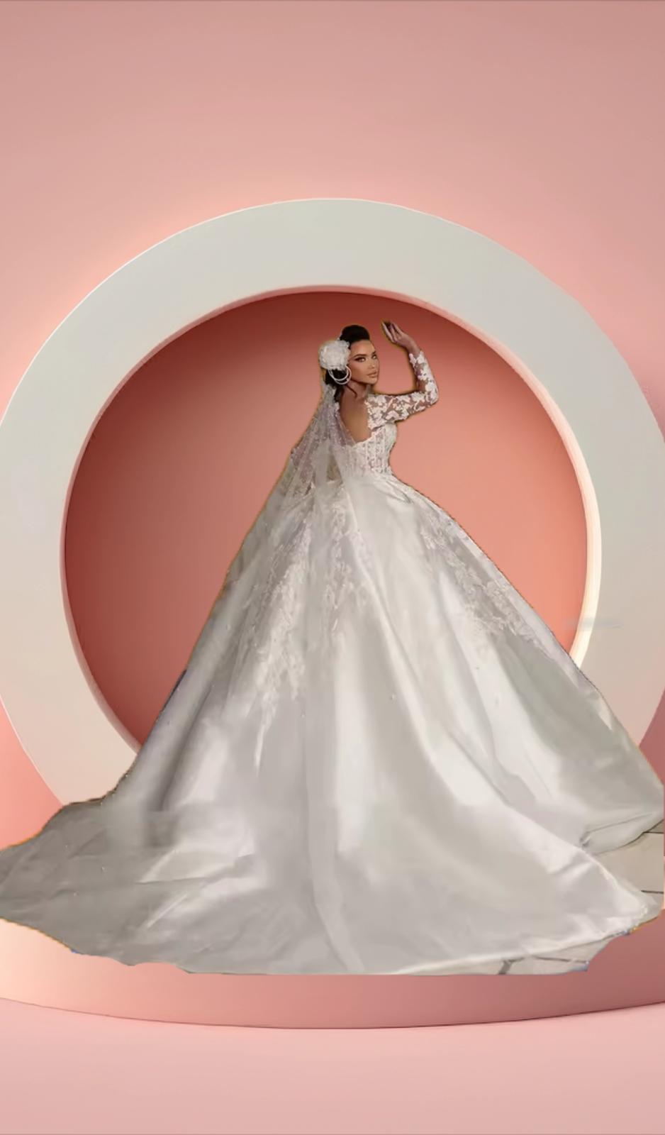Beautiful satin long sleeve bridal gown