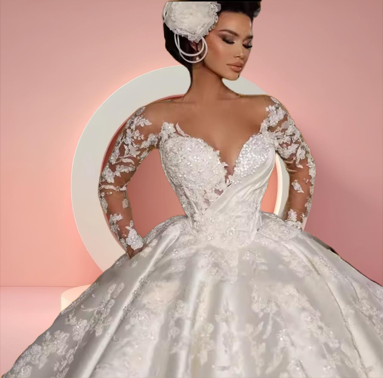 Beautiful satin long sleeve bridal gown