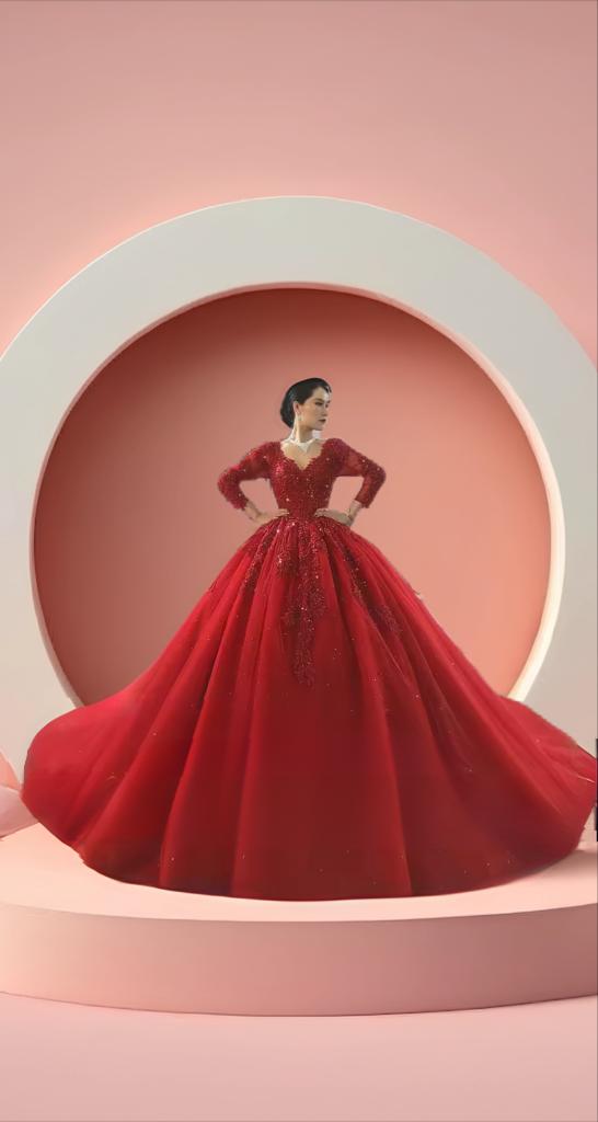 Beautiful long sleeve bell gown bridal dress
