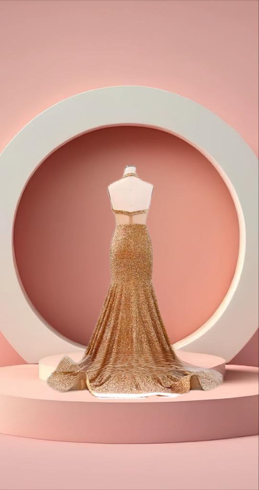 Elegant sleeveless pearls bridal gown