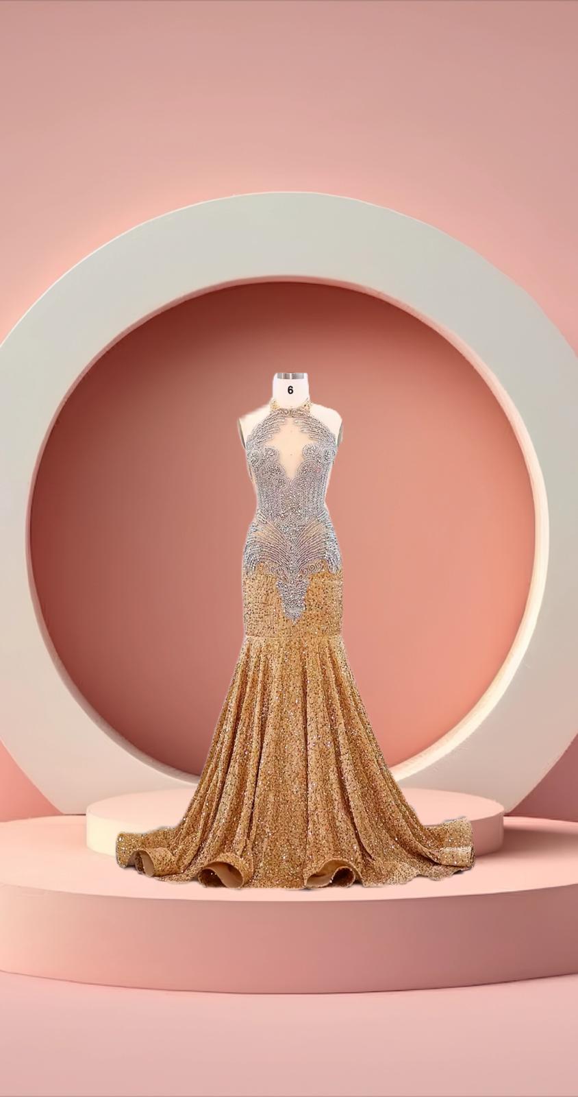 Elegant sleeveless pearls bridal gown