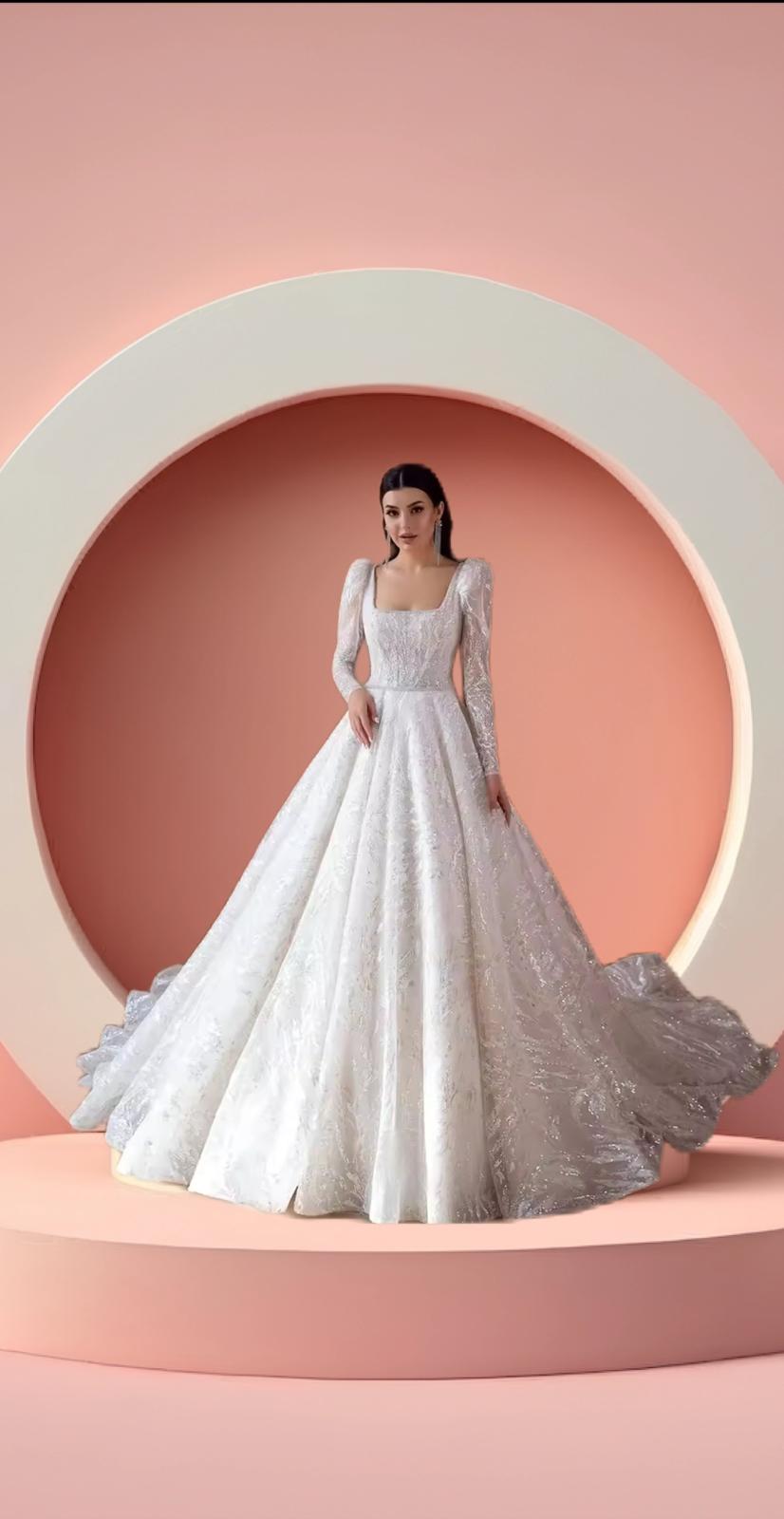 Beautiful v neckline bridal wedding gown