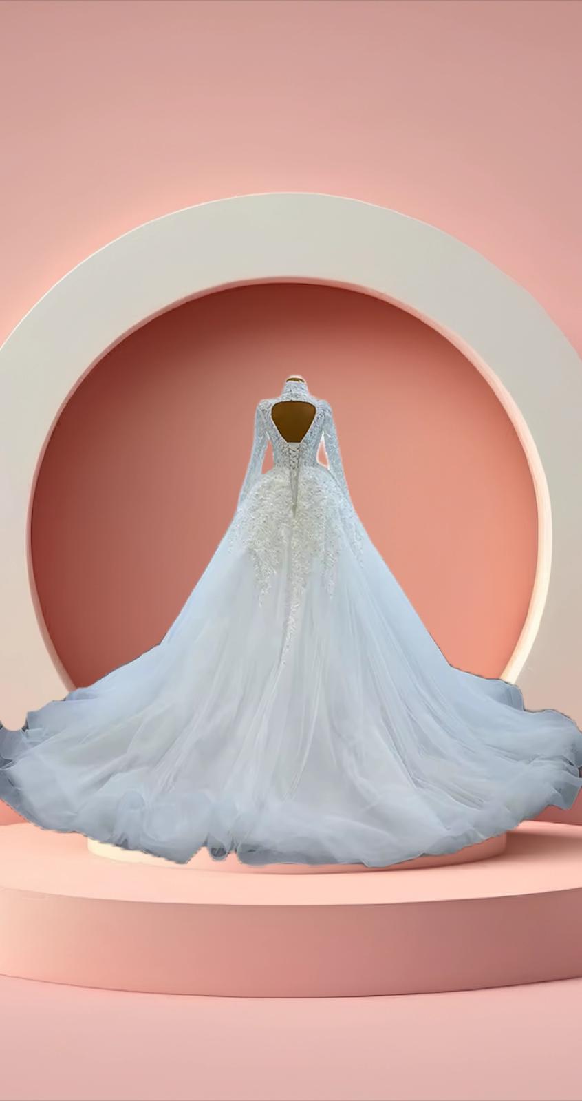 Elegant high neck muslim bridal gown