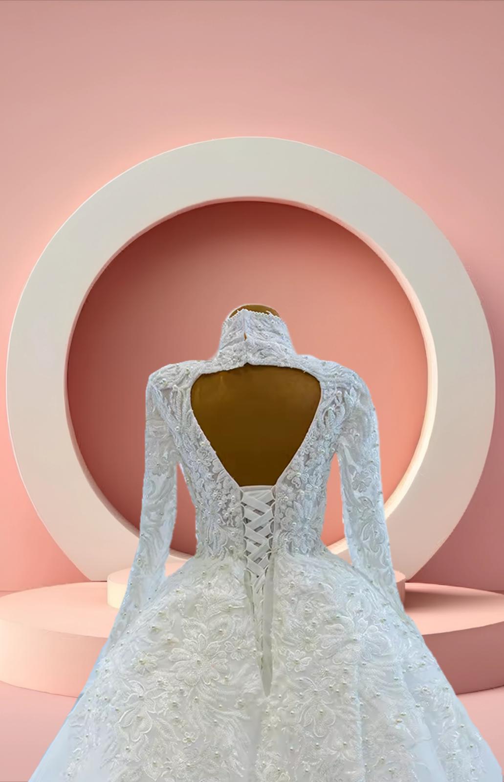 Elegant high neck muslim bridal gown