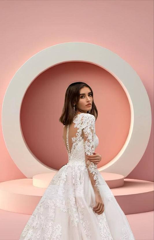 Elegant long sleeve bridal gown