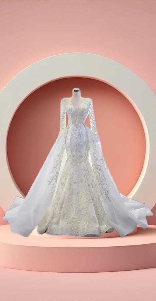 Elegant detachable long sleeve mermaid bridal dress