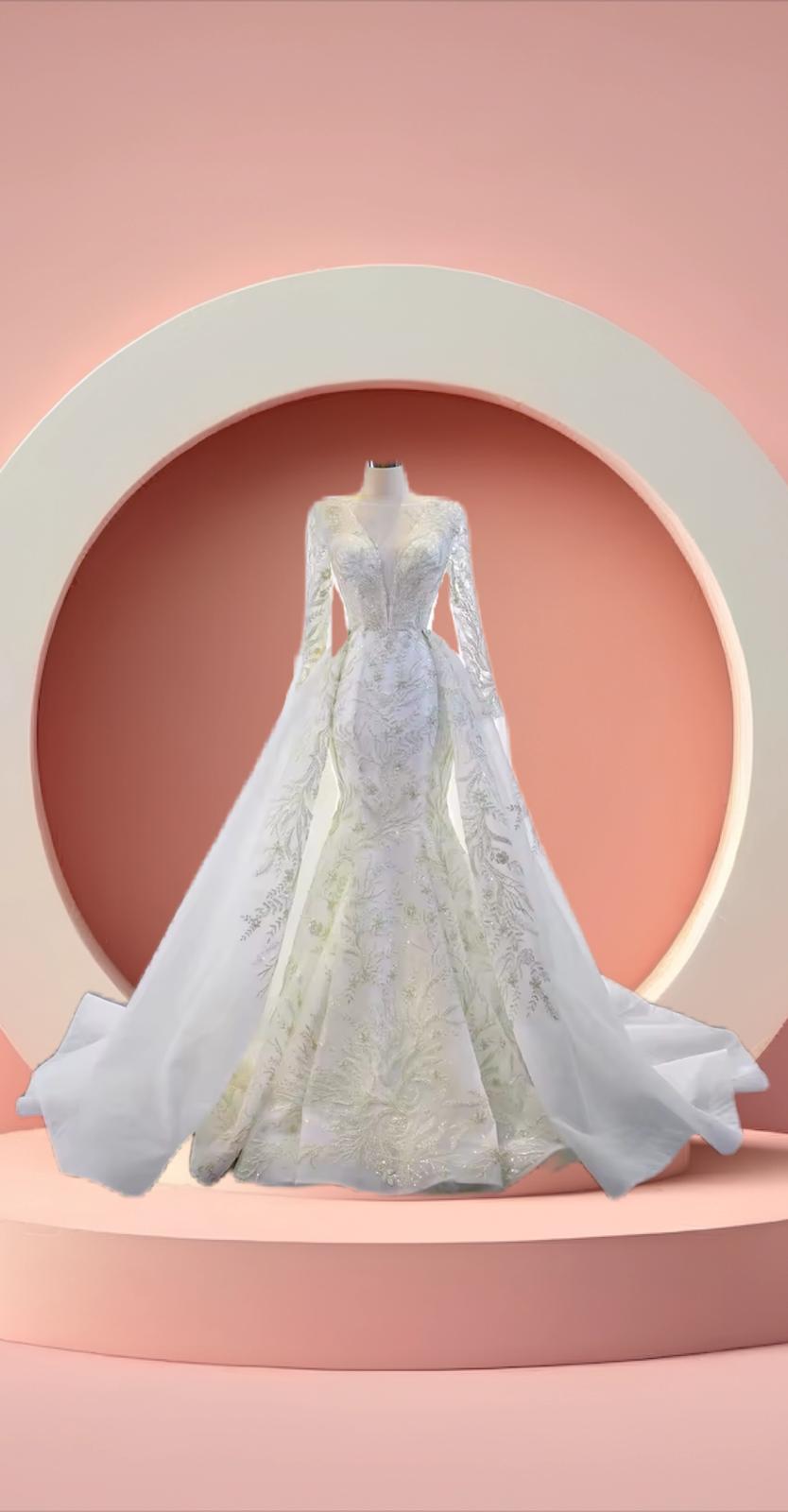 Elegant detachable long sleeve mermaid bridal dress
