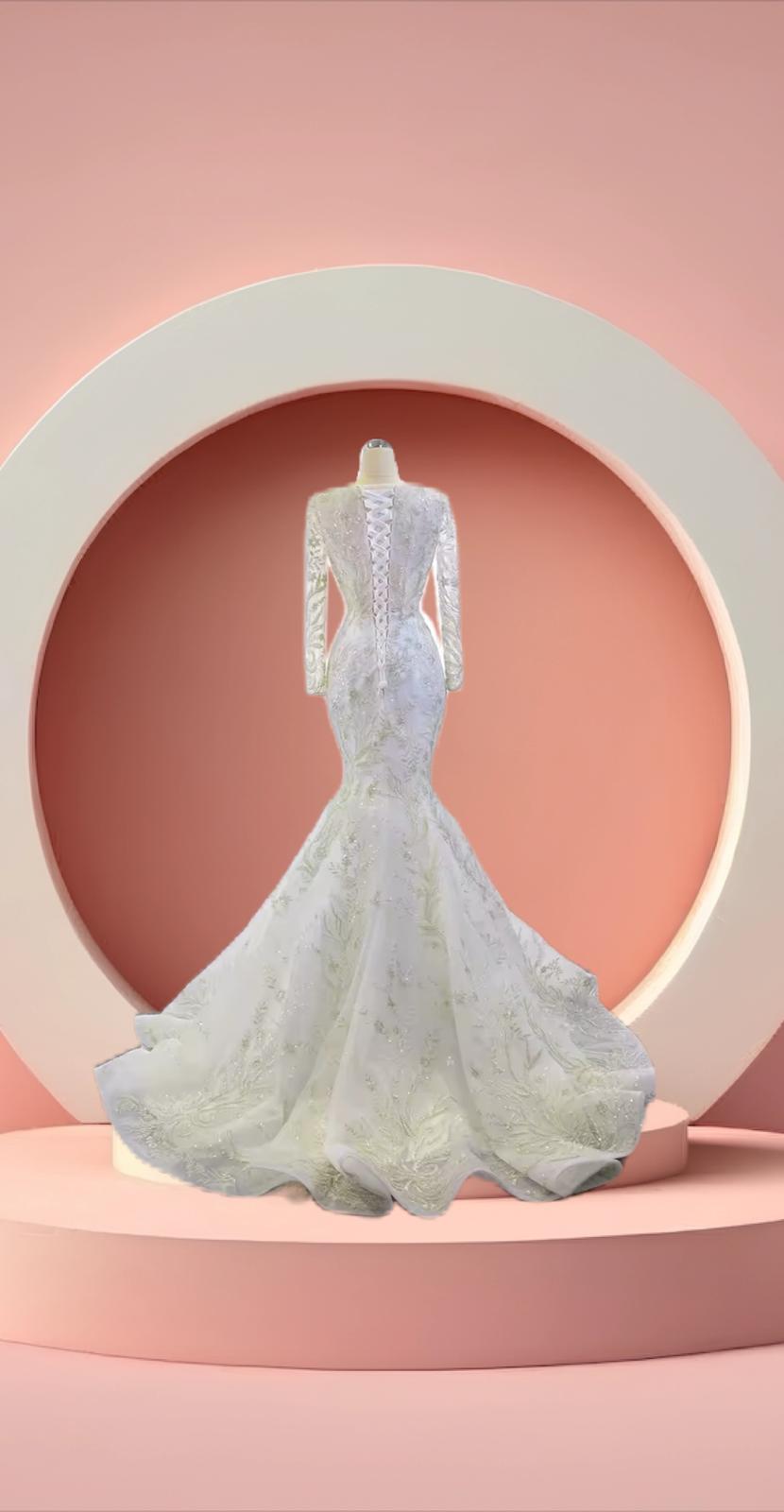 Elegant detachable long sleeve mermaid bridal dress