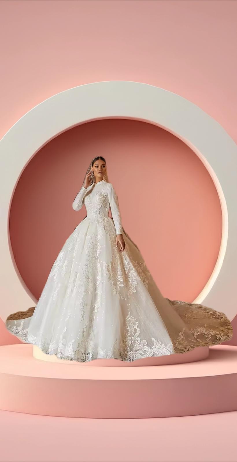 Elegant high neck muslim bridal gown