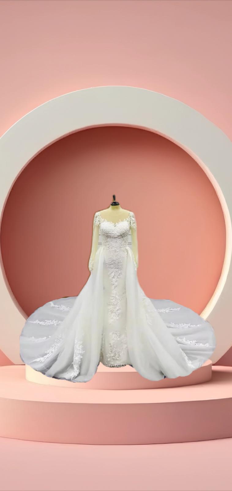 Elegant detachable long sleeve bridal dress