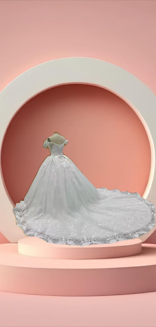 beautiful half shoulder bridal gown