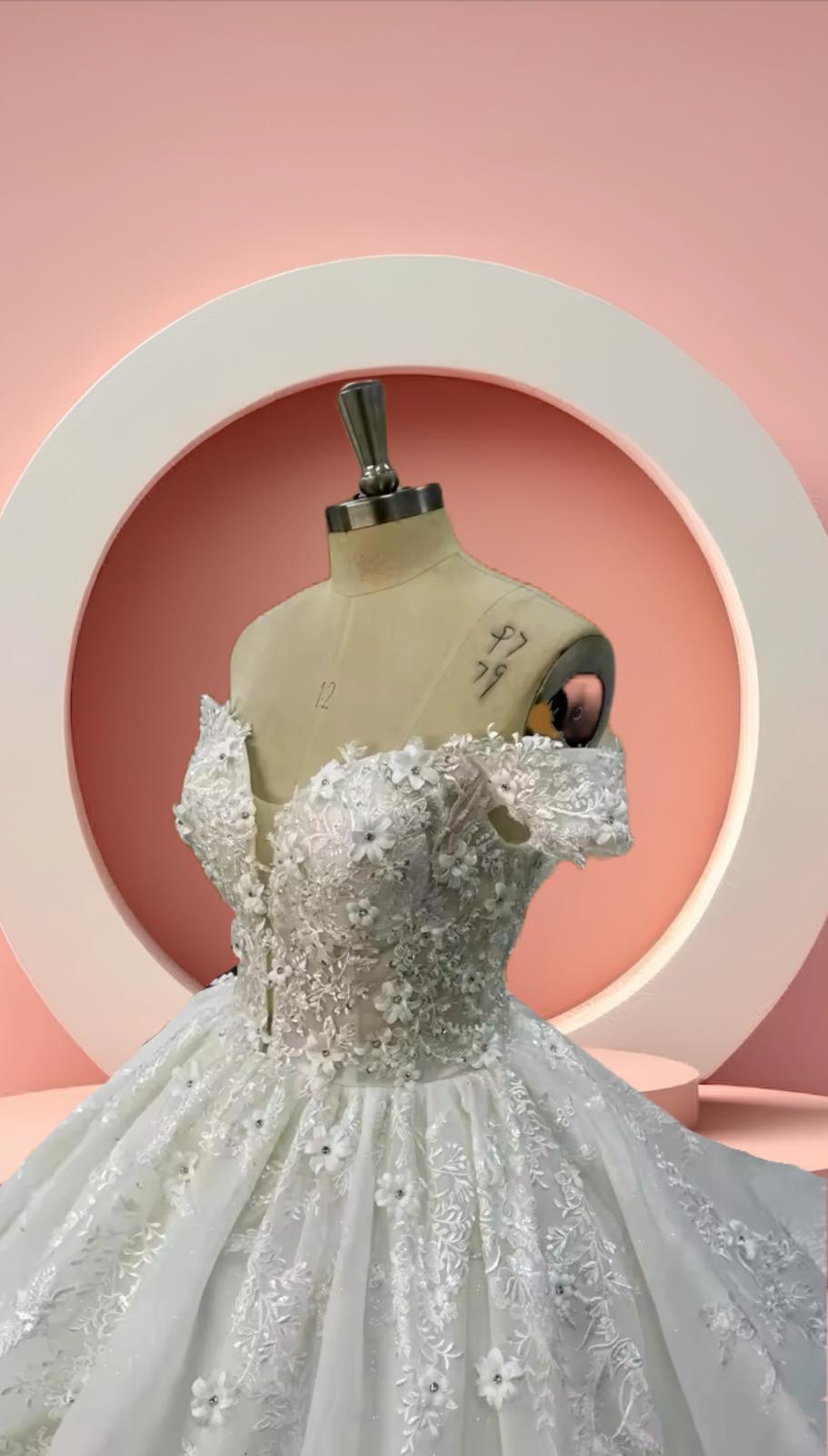 Elegant off shoulder bridal bell gown