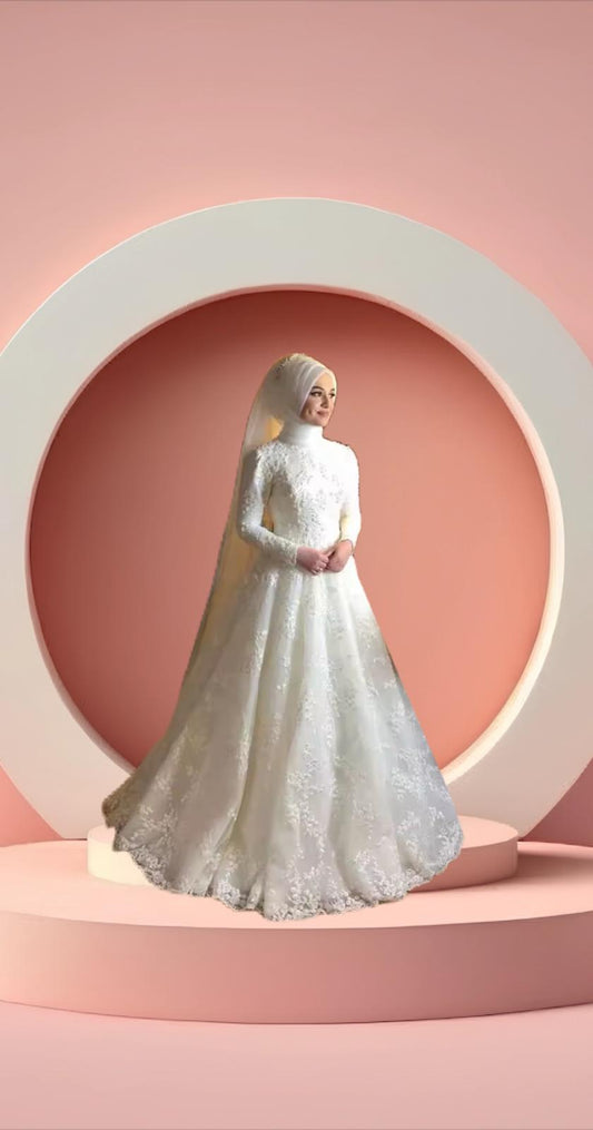 Beautiful full covered muslim bridal gown