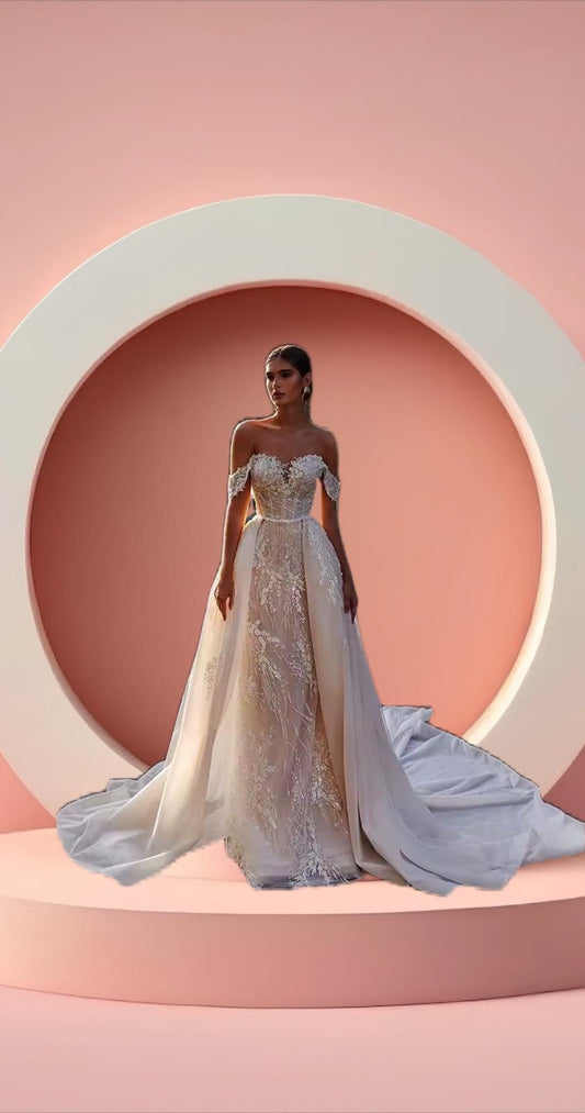 Elegant detachable long sleeve mermaid bridal dress