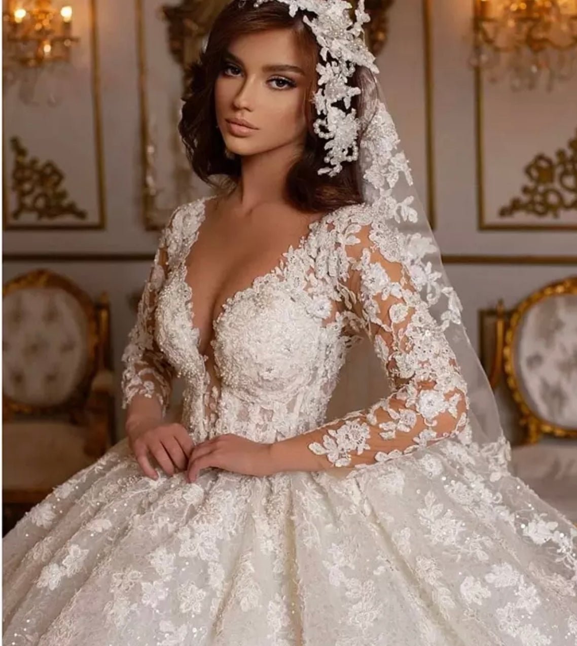 Mura Boutique Princess Ball Gown Wedding Dress with Beaded Detail