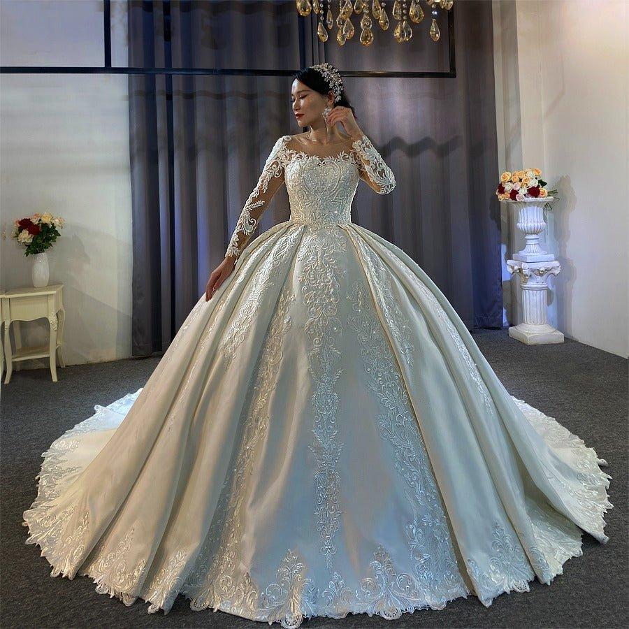 Mura Boutique Lace Beaded Ball Gown Bridal Dress with Long Sleeves