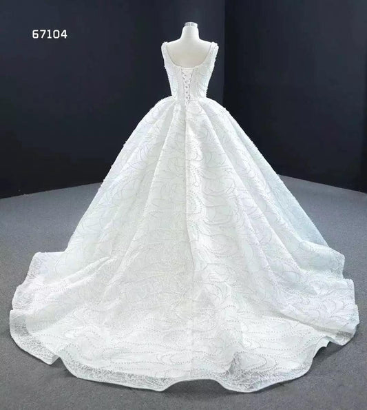 Mura Boutique Handmade Beaded Ivory Ball Gown Bridal Wedding Dress