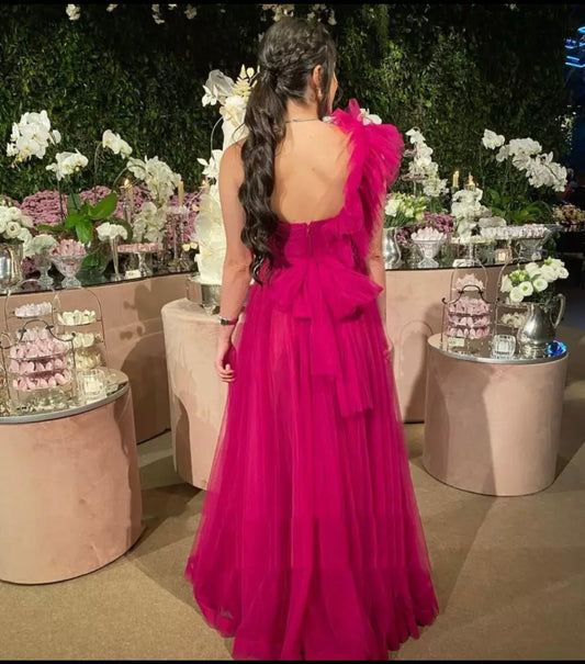 Mura Boutique A-Line One Shoulder Ruffle Prom Evening Dress