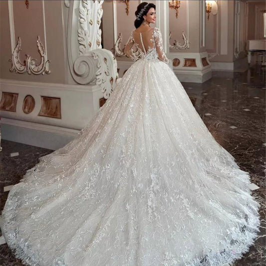 Luxury Princess Ball Gown Bridal Dress with Scalloped Neckline by Mura Boutique