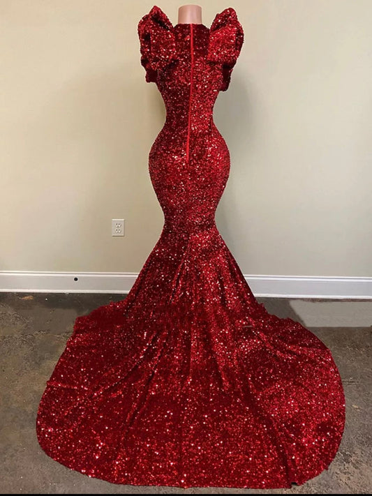 Mura Boutique Burgundy Sequin Mermaid Evening Dresses