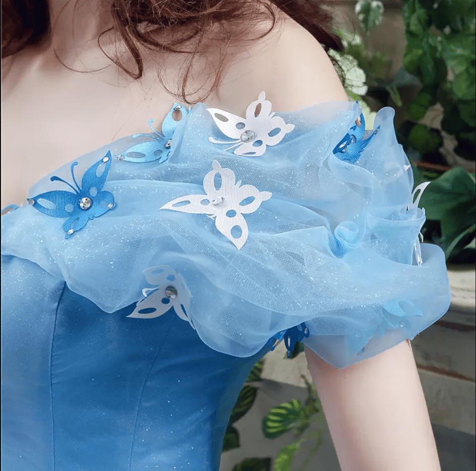 Off Shoulder Mesh Butterfly Organza Ball Evening Gown by Mura Boutique