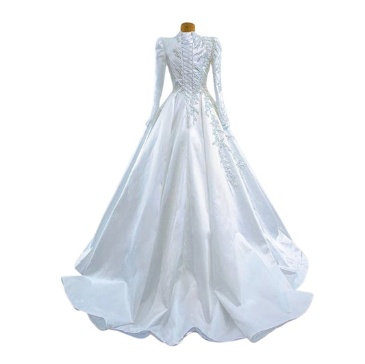 Beaded Long Sleeve Muslim Wedding Gown by Mura Boutique