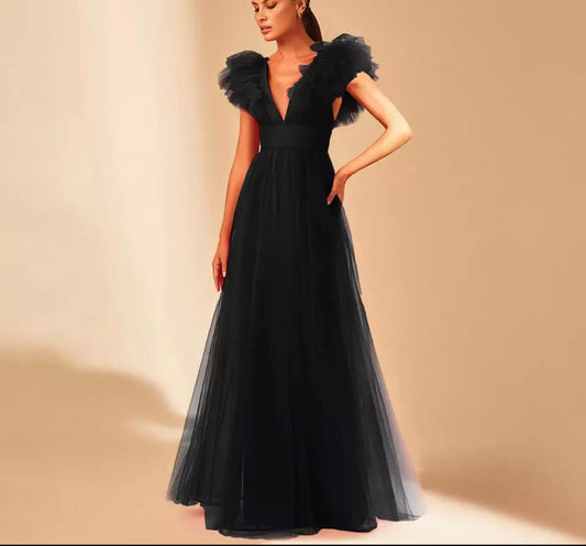 Mura Boutique Prom Party and Evening Dresses with Cap Sleeves and V-Neck