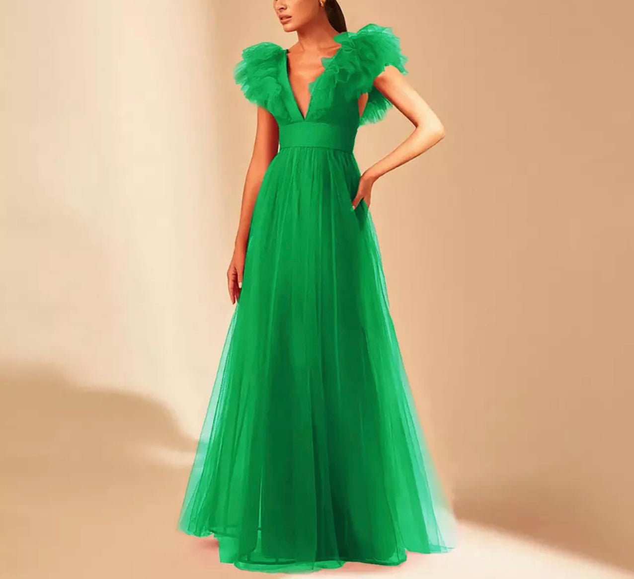 Mura Boutique Prom Party and Evening Dresses with Cap Sleeves and V-Neck