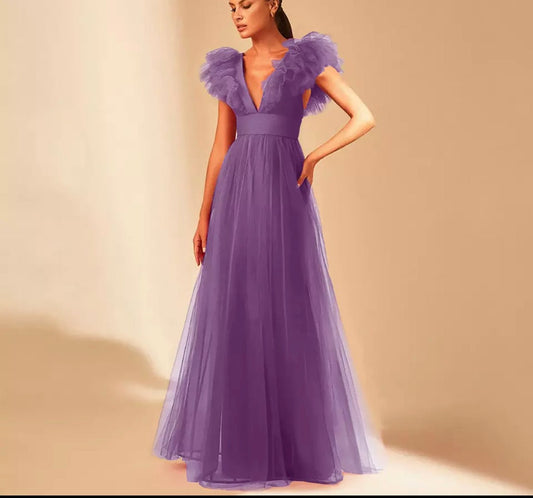 Mura Boutique Prom Evening Dresses with Cap Sleeves and V-Neck