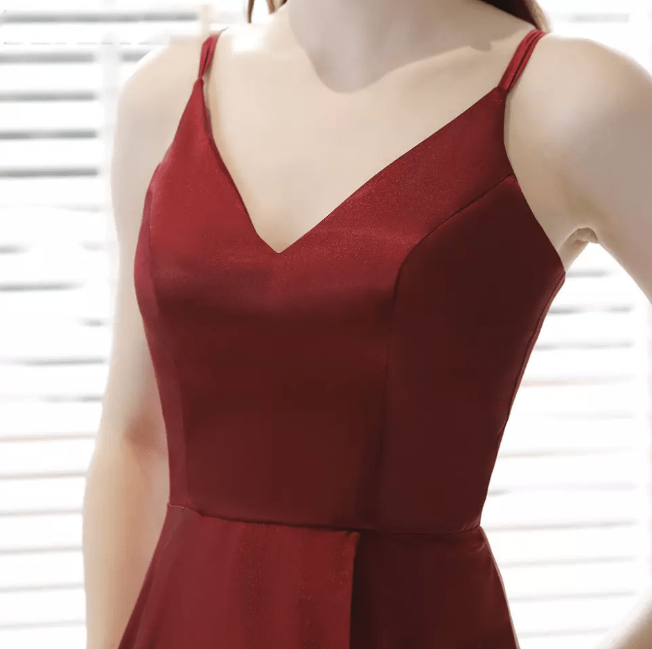 Silk V-Neck Evening Gown with Slit and Long Tail by Mura Boutique