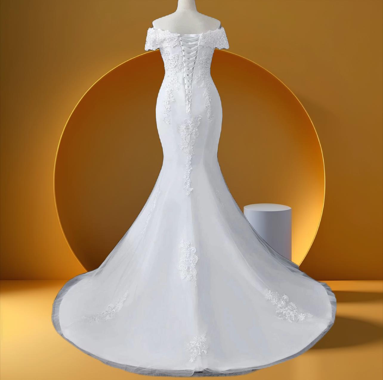 beautiful off shoulder mermaid bridal dress