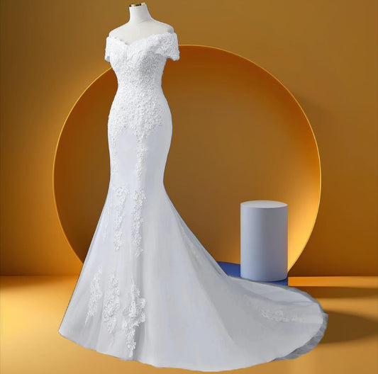 beautiful off shoulder mermaid bridal dress
